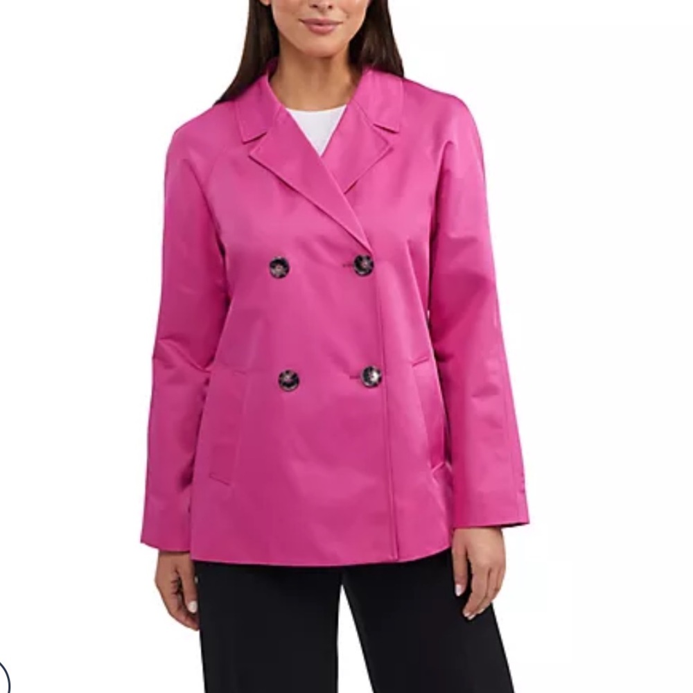 Ellen Tracy Double Breasted Short Raglan Trench Coat